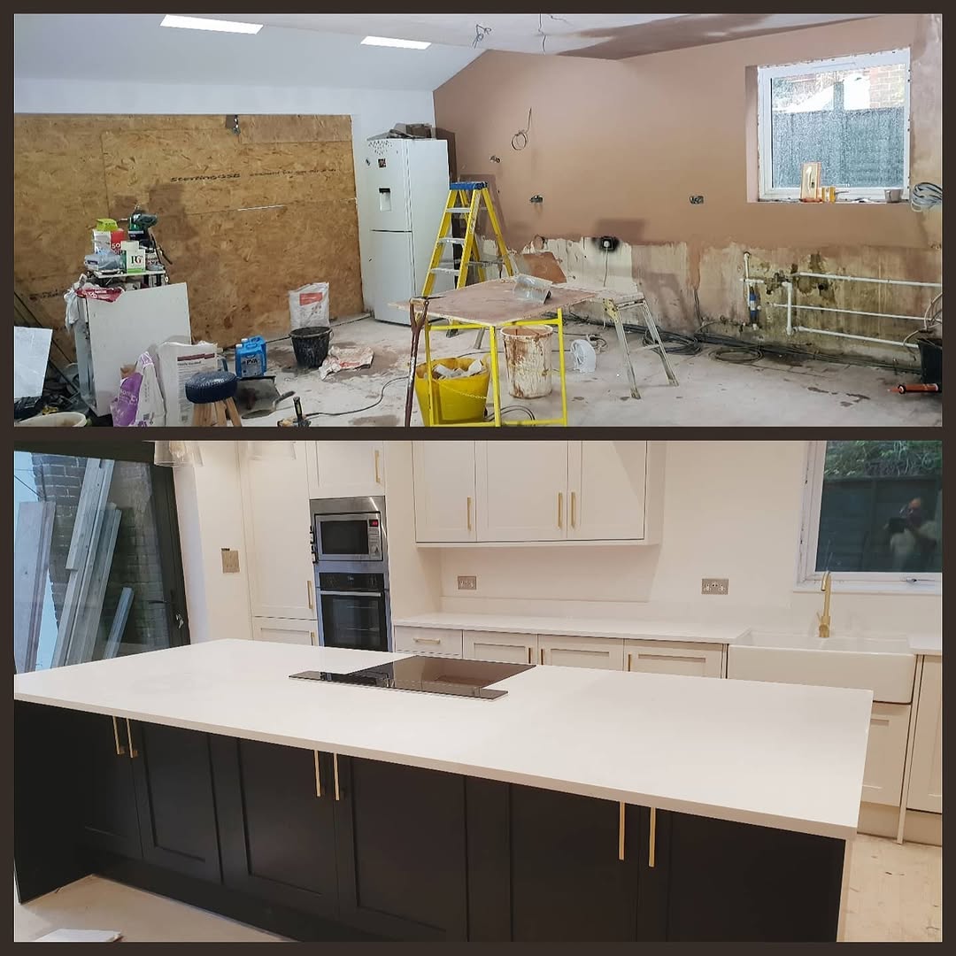 Kitchen before and after renovation by ADO Builders, Surrey